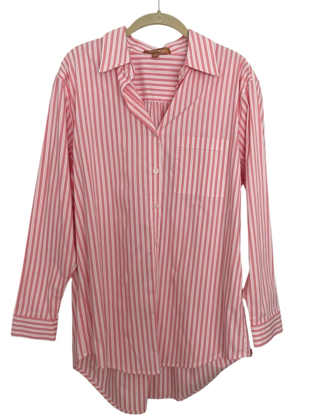 Vintage Ellen Tracy Pink & White Vertical Stripe Button-Down Shirt